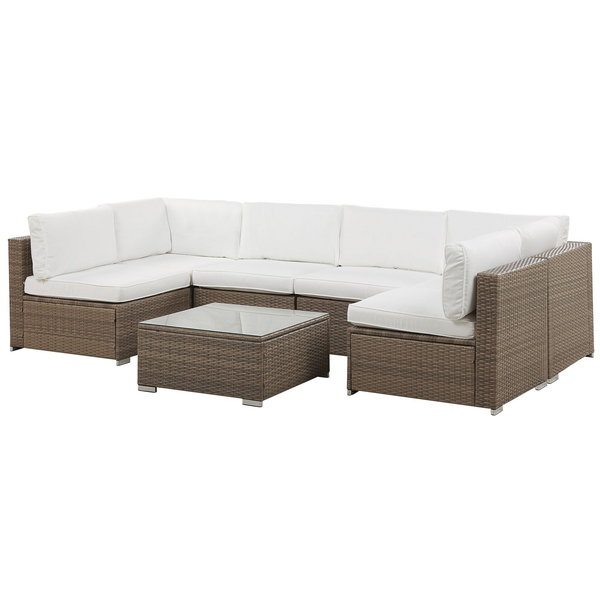 Garten Ecksofa mit Tisch 6-Sitzer BELVEDERE Polyrattan Weiß
