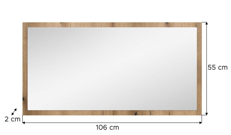 Rechteckiger Spiegel mit Holzrahmen, 106 x 55 Zentimeter
