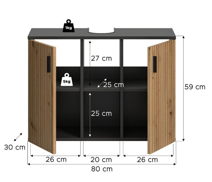 Waschbeckenunterschrank mit Abmessungen