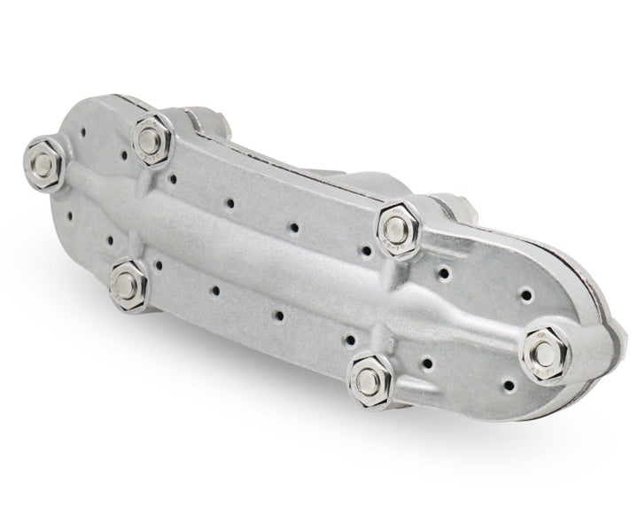 Graues Metall-Verbindungsstück mit Schrauben