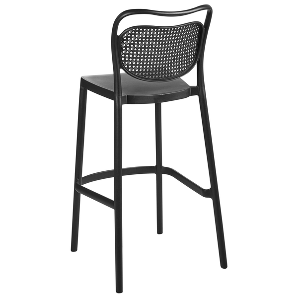 Barhocker mit Rückenlehne aus Kunststoff und Rattangeflecht