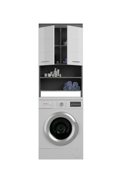 Scout Badschrank über der Waschmaschine 2 Türen, 2 Ablagen Hochglanz weiß,rauchfarbenen. 63 X 24 X 191 cm