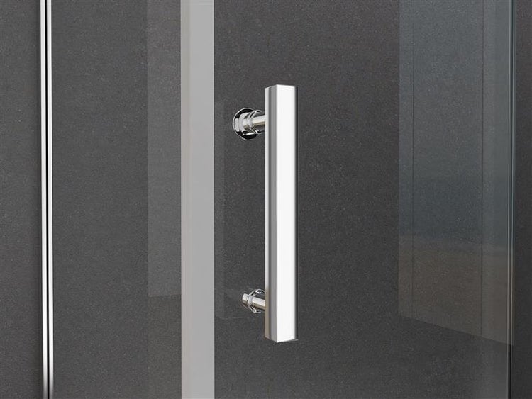 Detailansicht eines Duschkabinentürgriffs.