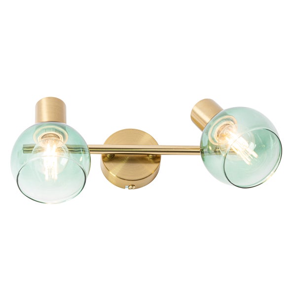 Art Deco Spot Gold mit grünem Glas 2 Lichter - Vidro
