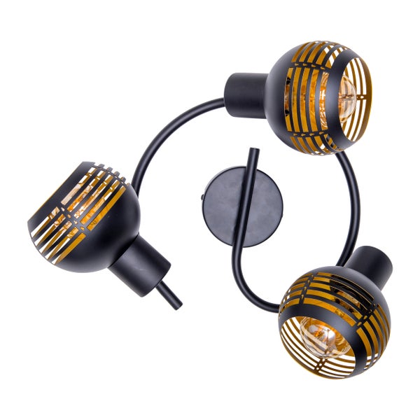 3er Wand- und Deckenrondell Spot CASCO aus Metall in Schwarz, und Gold, mit E27-Fassung,  Øca. 48 cm. Stilvolle Beleuchtung für Wohnzimmer, Esszimmer oder Küche.