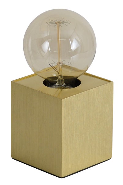 Dekorative Tischleuchte mit kubischem Sockel und runder Glühbirne