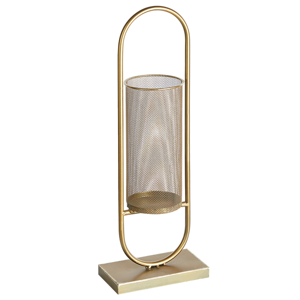 Dekorative goldfarbene Metallvase mit zylindrischem Drahtgefäß