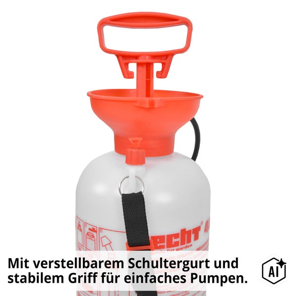 Drucksprüher mit Tragegurt und Pumpgriff zum Versprühen von Flüssigkeiten im Garten.