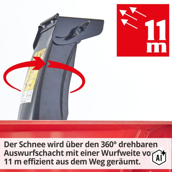 Schneeschleuder Auswurfschacht mit 360 Grad Drehfunktion und 11 Meter Wurfeite