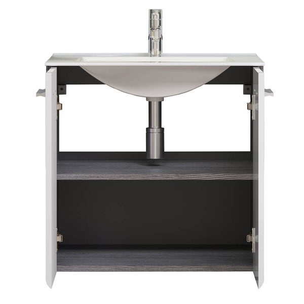 Riva Waschbeckenunterschrank 2 Türen, weiß Hochglanz, grau. 62 X 47 X 59 cm