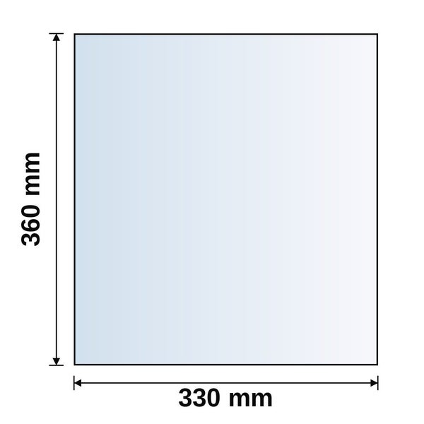 Maßzeichnung mit 360 Millimeter Höhe und 330 Millimeter Breite.