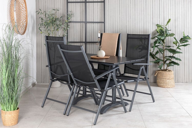 Denver Gartenset Tisch 70x120cm und 4 Stühle Break schwarz. 70 X 120 X 74 cm