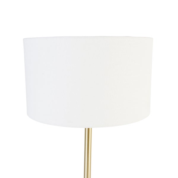 Klassische Tischlampe Messing mit Schirm weiß 35 cm - Simplo