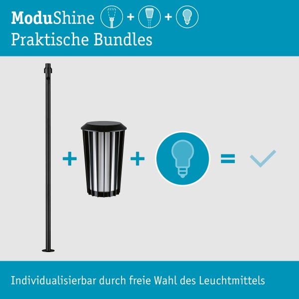 Modulare Außenleuchte für die Decke mit Bewegungsmelder, Lichtelement und Leuchtmittel zur Montage.