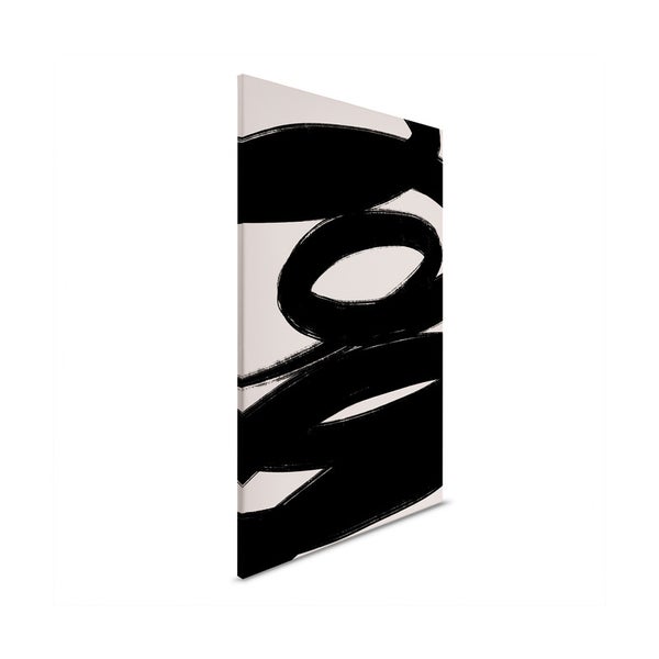 Abstrakte Leinwandkunst mit schwarzen Pinselstrichen