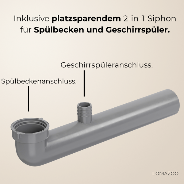 Platzsparender zwei in eins Siphon mit Anschluss für Spülbecken und Geschirrspüler von Lomazoo