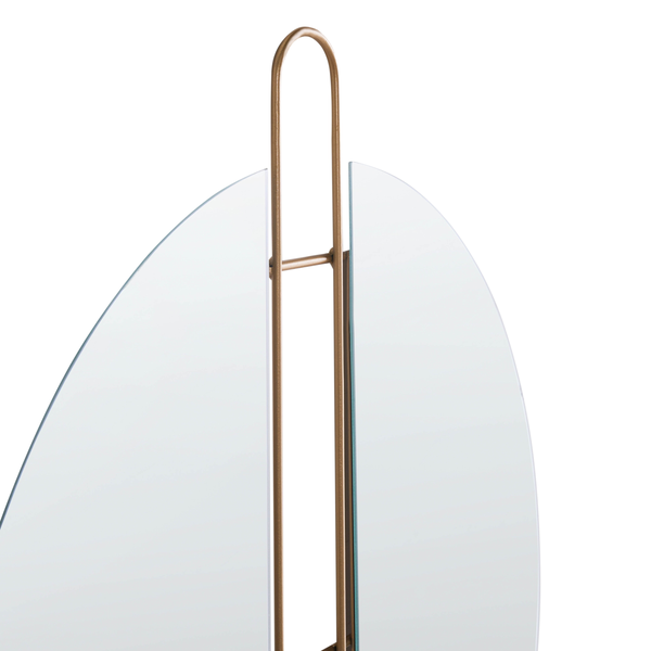 Dekorativer Raumteiler mit halbkreisförmigen Glaselementen und Metallrahmen