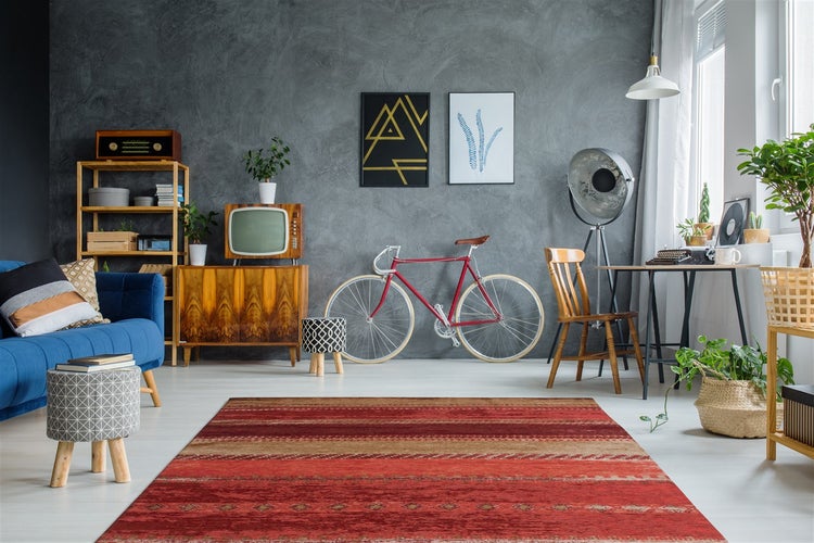Flachflor Teppich Kiyomi Multi / Rot Modern 75 x 150 cm