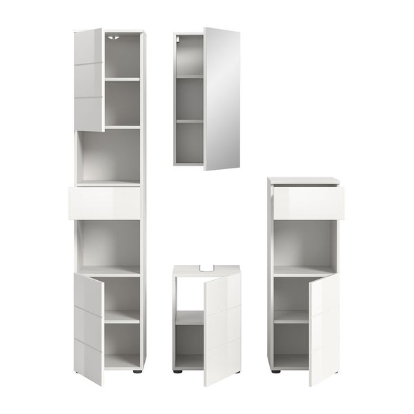 Vira Badmöbelset 4 Teile weiß Hochglanz, weiß. 144 X 34 X 190 cm