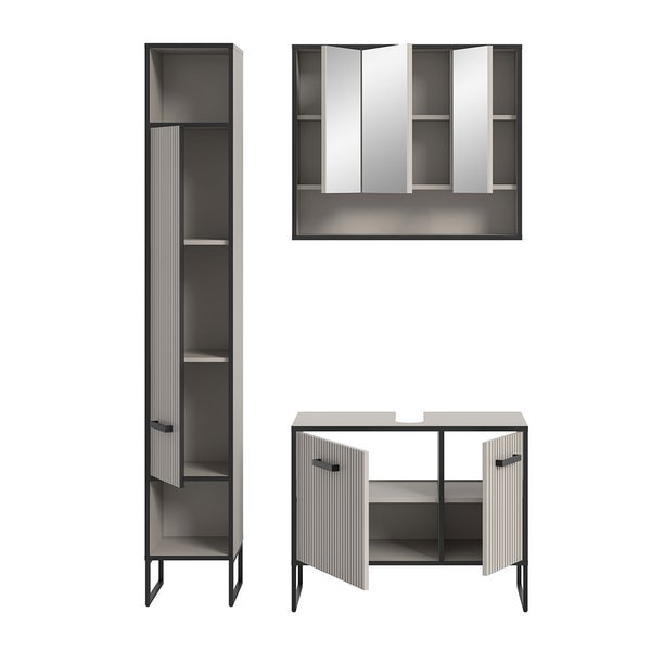 Bagno Badmöbelset 3 Teile hellgrau, cremefarben. 125 X 36 X 192 cm