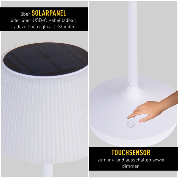 LED Leuchte EMMI für Außen und Innen, Tischlampe aus Metall und Kunststoff, mit fest verbauten LEDs, LED Tischlampe für Balkon, Terrasse, Garten, Wohnzimmer, Wintergarten, ca. 38 cm hoch