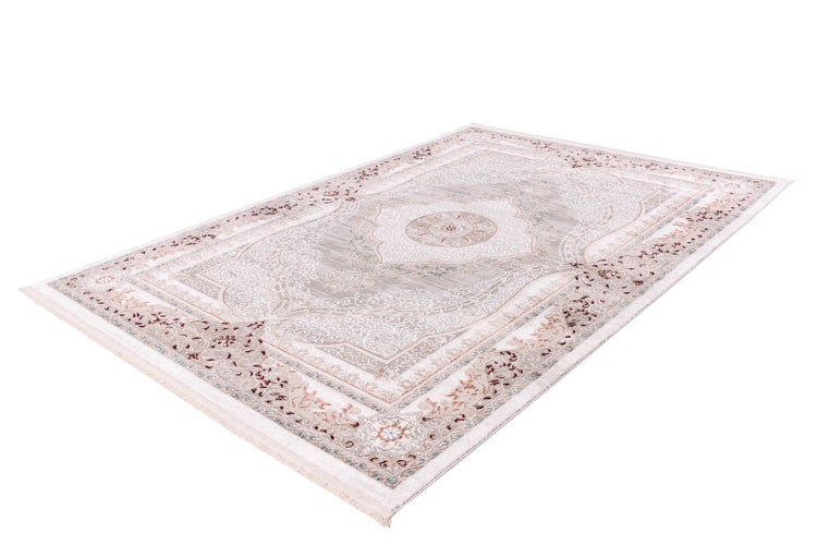 Kurzflor Teppich Celestia Grau / Lachsrosa Vintage-Design, Used-Look, Orientalisch 160 x 230 cm