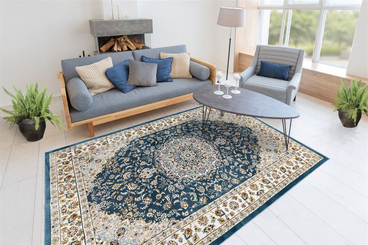 Kurzflor Teppich Asong Blau Orientalisch 80 x 150 cm