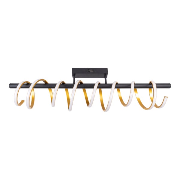 LED Deckenleuchte BELLEZA, moderne Deckenlampe aus Metall und Kunststoff in Schwarz, Gold und Weiß, mit fest verbauten LEDs, 100cm lang. Die ideale Beleuchtung für Wohnzimmer, Esszimmer oder Büro.