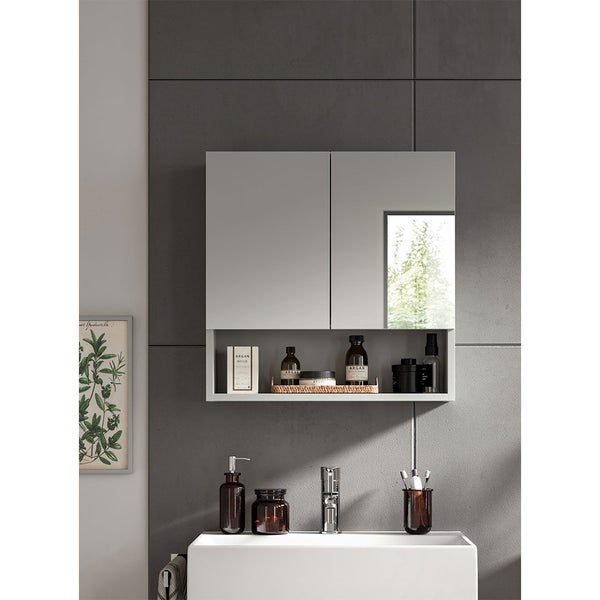 Copa Spiegelschrank Bad 2 Türen 1 Fach 1 Regal hellgrau, Spiegel. 55 X 17 X 55 cm