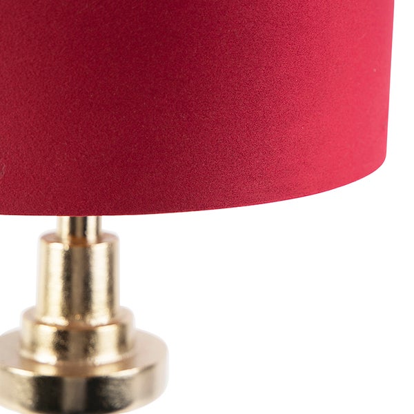 Art Deco Tischlampe mit Veloursschirm rot 35 cm - Diverso