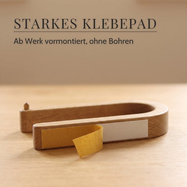 Holz Toilettenpapierhalter mit vormontiertem Klebepad zur Montage ohne Bohren