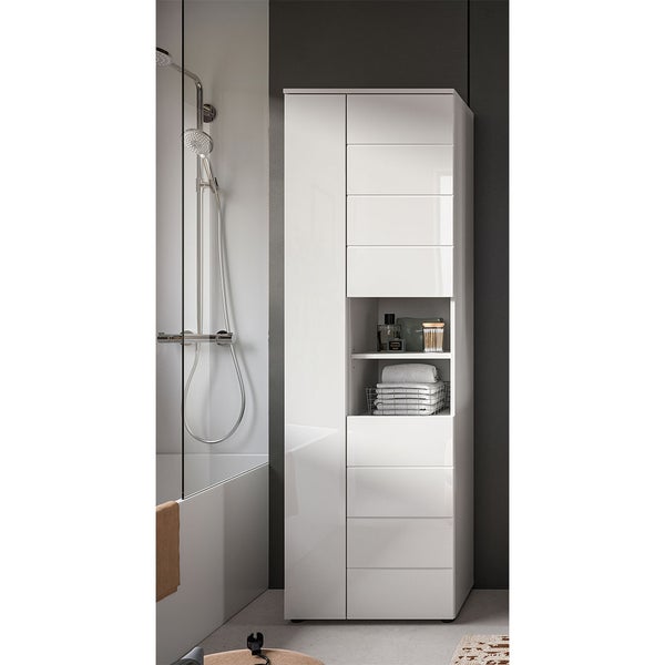 Vira Hochschrank Bad 3 Türen 2 Fächer weiß Hochglanz, weiß. 60 X 34 X 190 cm