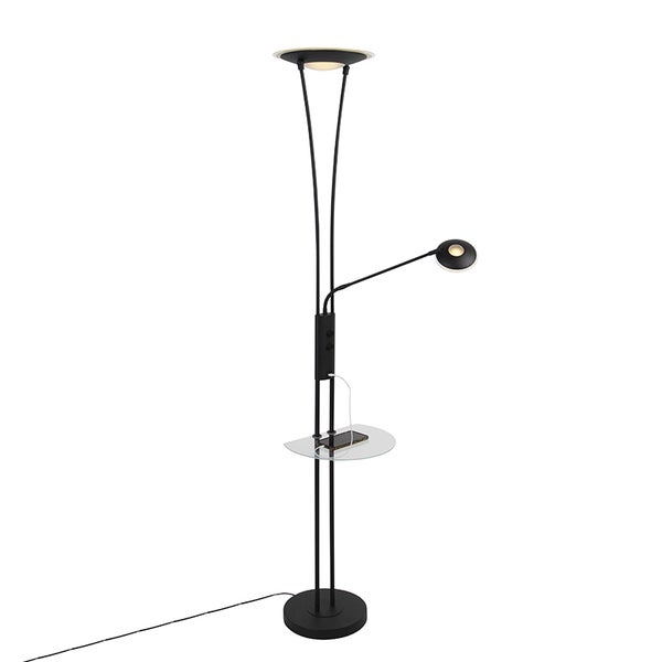 QAZQA - Modern Stehlampe schwarz mit Lesearm inkl. LED und USB-Anschluss - Sevilla Dimmer I Dimmbar I Wohnzimmer I Schlafzimmer I Deckenfluter - Stahl Länglich - I (nicht austauschbare) LED