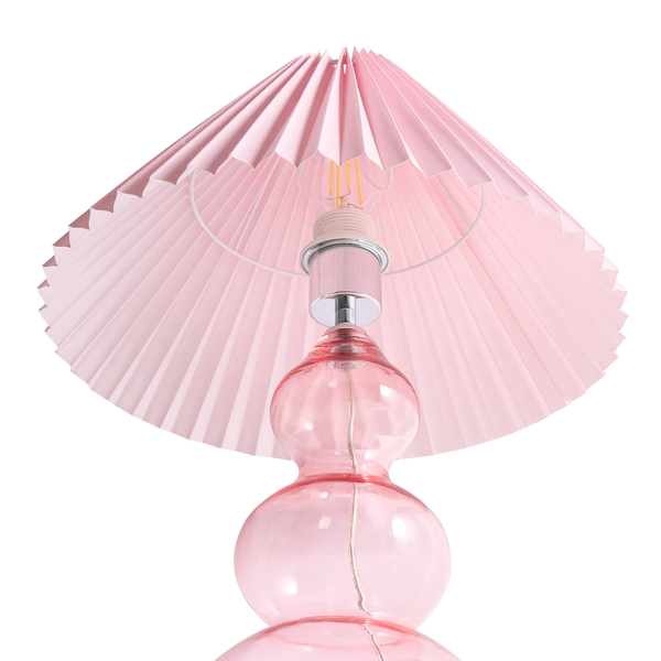 Tischleuchte mit plissiertem Lampenschirm und Glaskörper