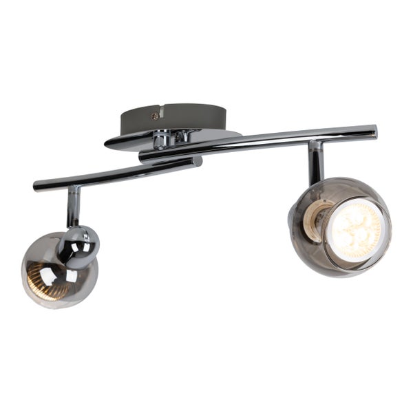 Deckenleuchte mit einem Strahlerelement aus Metall und Glas