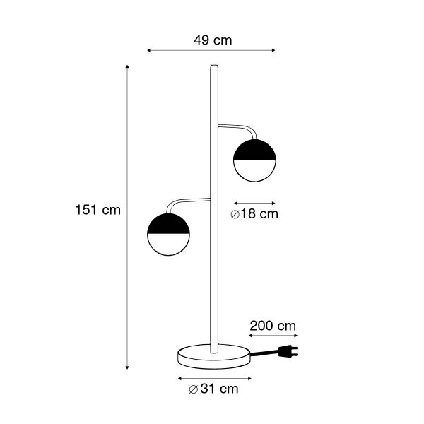 Industrielle Stehleuchte schwarz mit Messing 2-flammig – Haicha