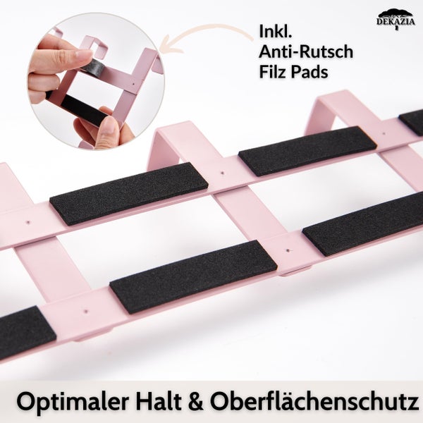 Dekazia Türgarderobe mit Anti Rutsch Filz Pads für optimalen Halt und Oberflächenschutz.