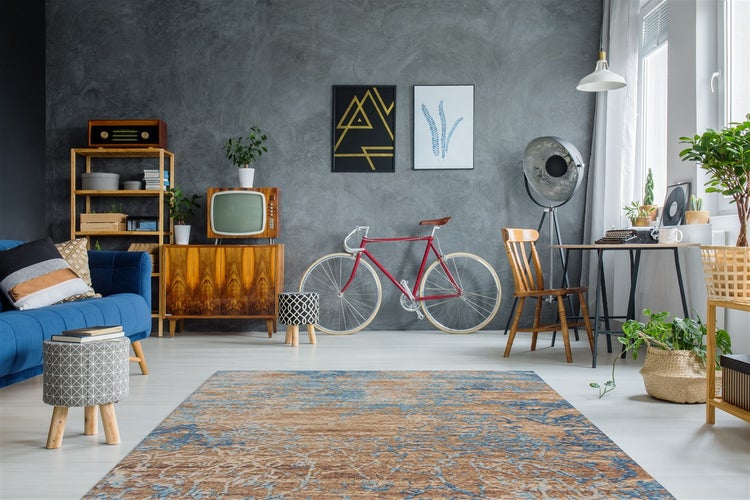 Flachflor Teppich Azura Blau / Beige Modern 155 x 230 cm