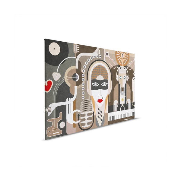 Gemälde mit einer abstrakten Darstellung von Musikern und Musikinstrumenten