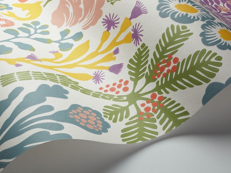 Borastapeter Tapete tropische Blätter und Blüten Lila, Gelb und Blau - 53 cm x 10.05 m - 660795