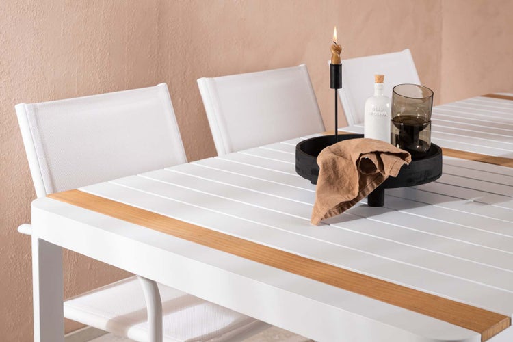 Togo Gartenset Tisch 100x200cm weiß, 6 Stühle Santorini weiß. 100 X 200 X 75 cm