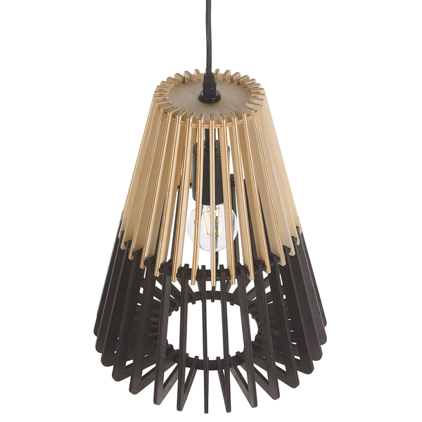 Hängeleuchte schwarz / heller Holzfarbton Kegelform CAVALLA