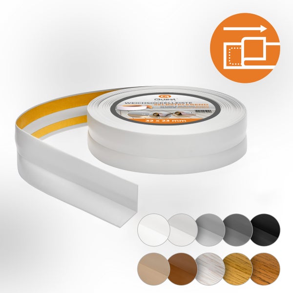 Quest Weichsockelleiste Selbstklebend 32 x 23 mm, PVC Sockelleiste, Flexibel, Hellgrau, 10 Meter