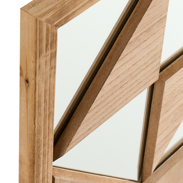 Dekorativer Wandspiegel mit Holzrahmen und geometrischem Muster
