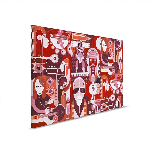 Gemälde mit abstrakten Motiven von Menschen und Musikinstrumenten