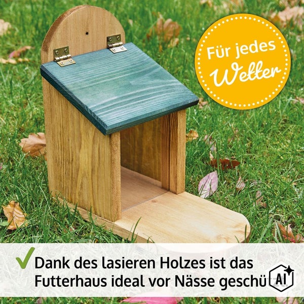 Wetterfestes Vogelhaus aus lasiertem Holz für den Garten.