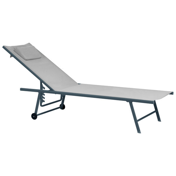 Verstellbare Gartenliege mit Rädern und Kopfkissen