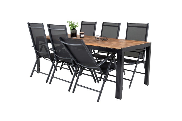 Bois Gartenset Tisch 90x205cm und 6 Stühle Break schwarz, natur. 90 X 205 X 76 cm