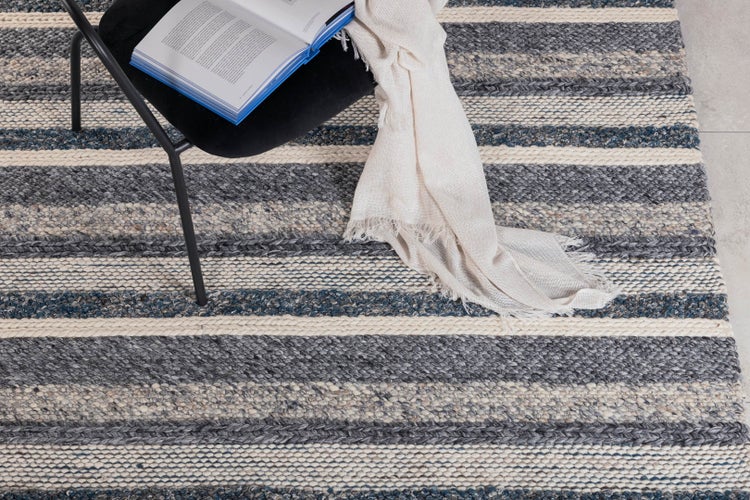 Agra Teppich 300x200 cm Wolle blau, grau. 200 X 300 X 1 cm