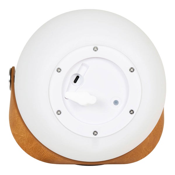 Cardiff Outdoor Lampe LED mit Lederriemen, Bluetooth Lautsprecher, wiederaufladbar weiß. 18 X 18 X 21 cm